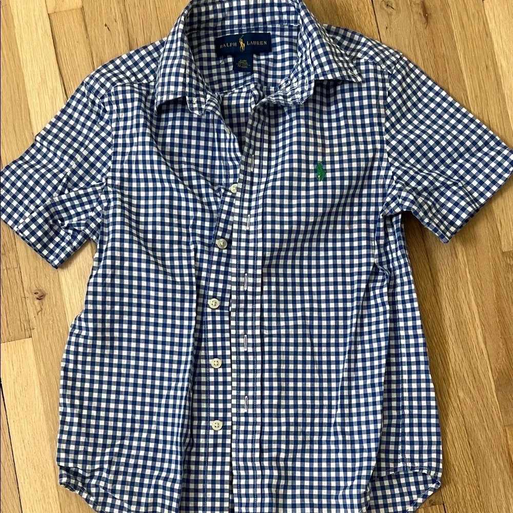 Ralph Lauren boys Blue Gingham Short-Sleeve Button-Down Shirt
